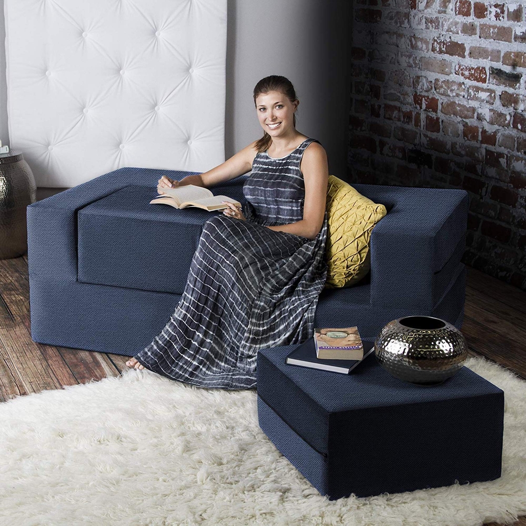 Alfy Blue Convertible Loveseat and Ottomans - Thumbnail - Image 5