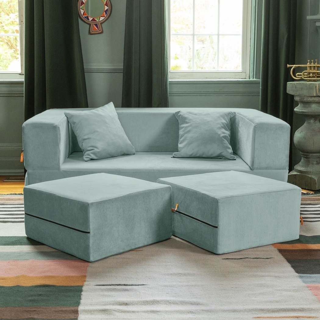 Kids Alfy Blue Loveseat & Ottomans, Set of 2 - Thumbnail - Image 2