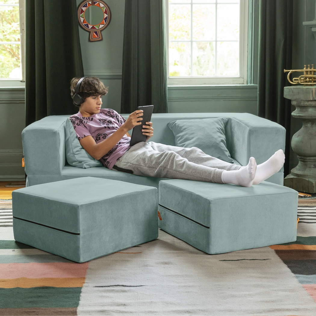 Kids Alfy Blue Loveseat & Ottomans, Set of 2 - Thumbnail - Image 4