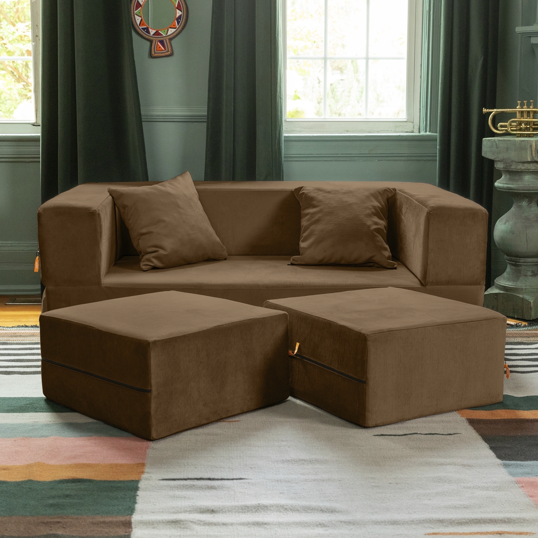 Kids Alfy Brown Loveseat & Ottomans, Set of 3 - Thumbnail - Image 2