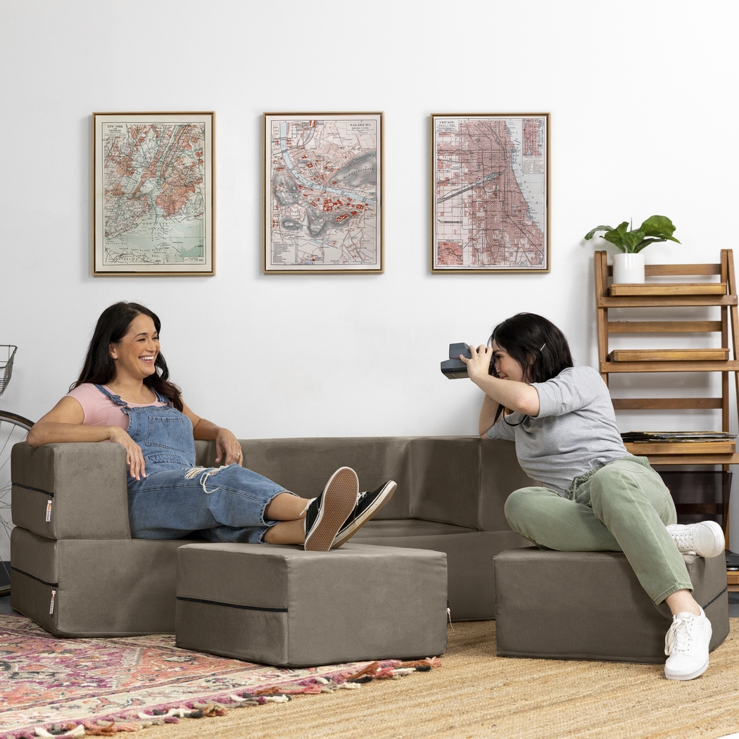 Kids Alfy Brown Loveseat & Ottomans Set - Thumbnail - Image 3