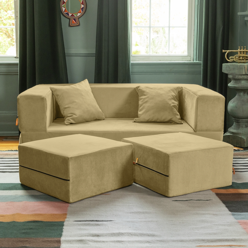 Kids Alfy Camel Loveseat and Ottomans, Set of 3 - Thumbnail - Image 2