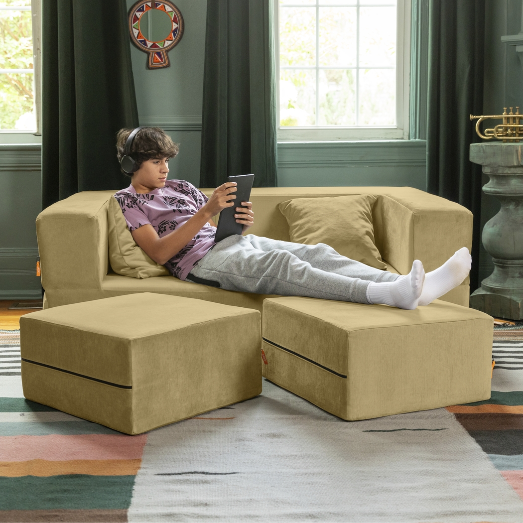 Kids Alfy Camel Loveseat and Ottomans, Set of 3 - Thumbnail - Image 4