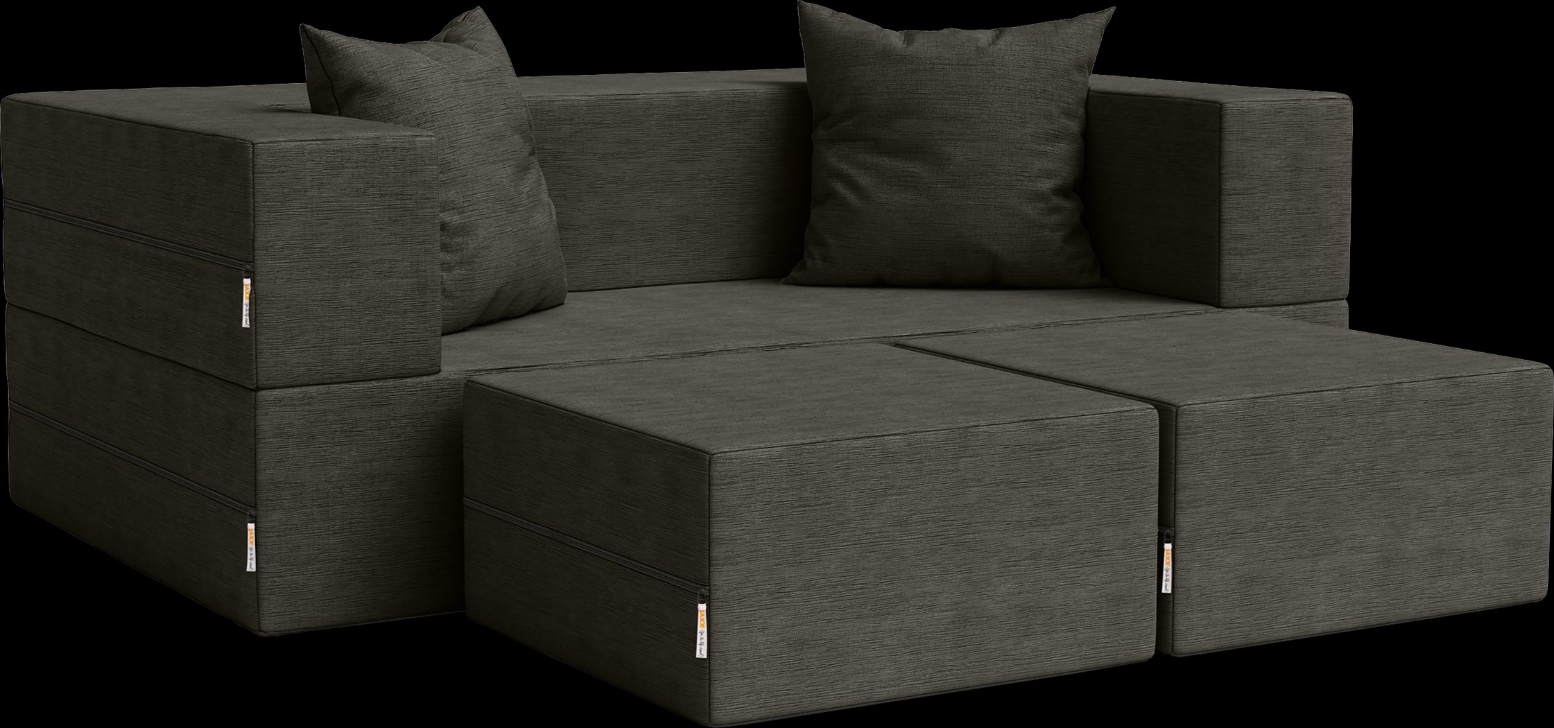 Kids Alfy Charcoal Loveseat and Ottomans, Set of 3 - Thumbnail - Image 1