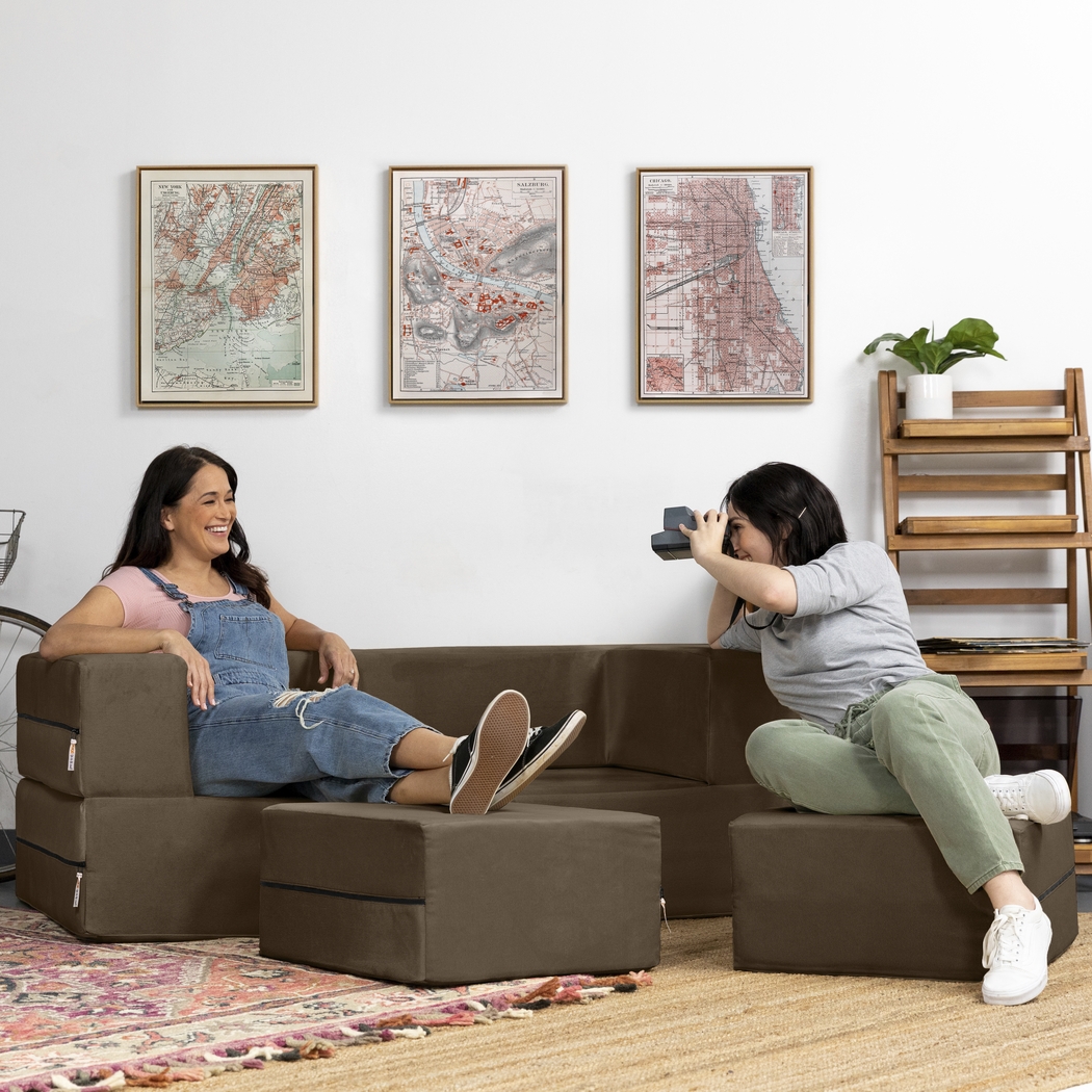 Kids Alfy Dark Brown Loveseat & Ottomans Set - Thumbnail - Image 3