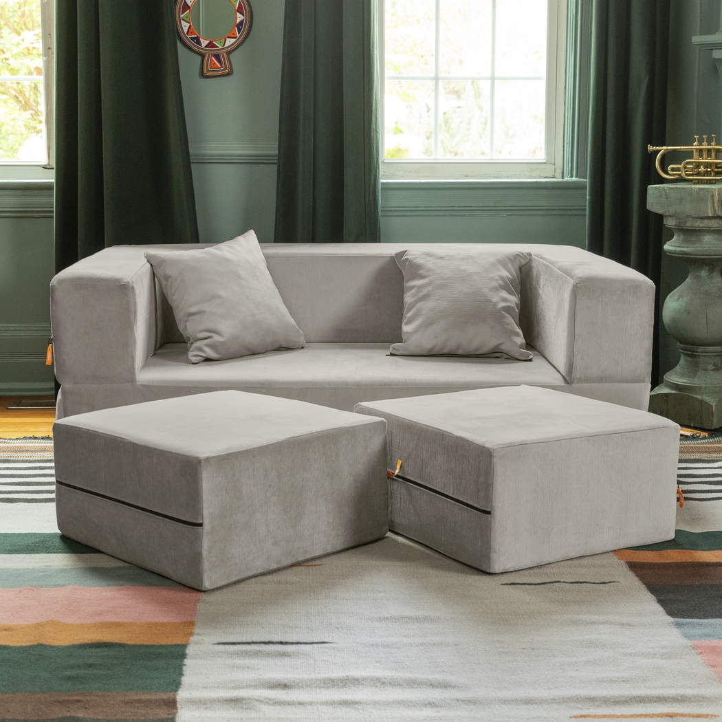 Kids Alfy Dove Gray Loveseat & Ottomans, Set of 3 - Thumbnail - Image 2
