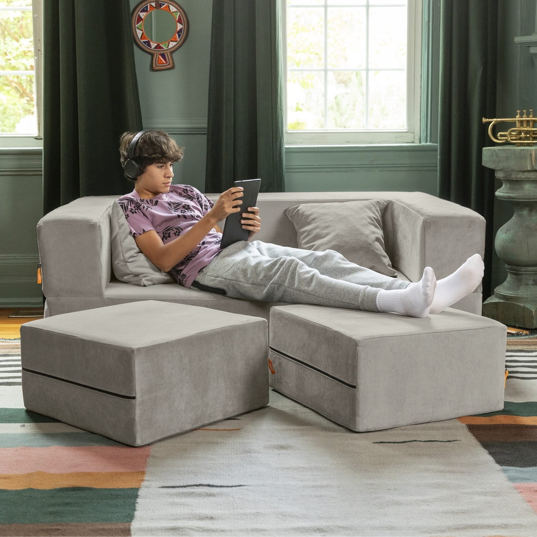 Kids Alfy Dove Gray Loveseat & Ottomans, Set of 3 - Thumbnail - Image 4