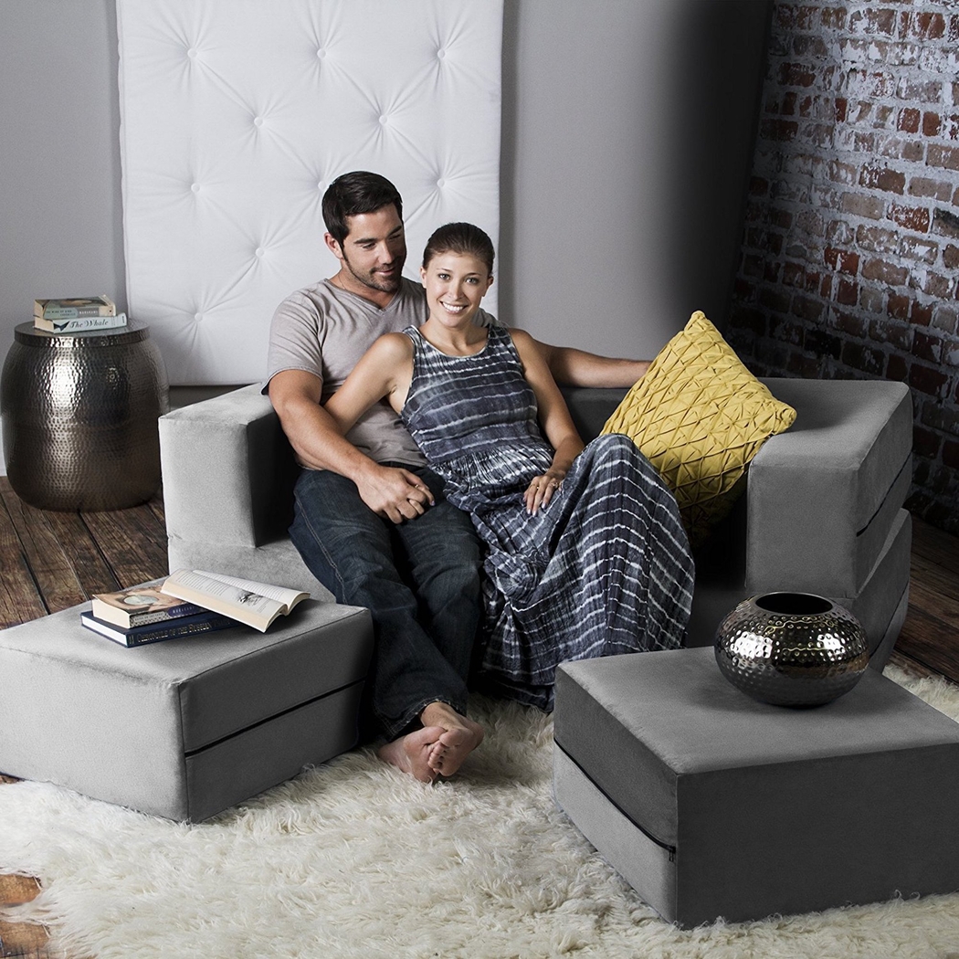 Alfy Gray Convertible Loveseat and Ottoman - Thumbnail - Image 4
