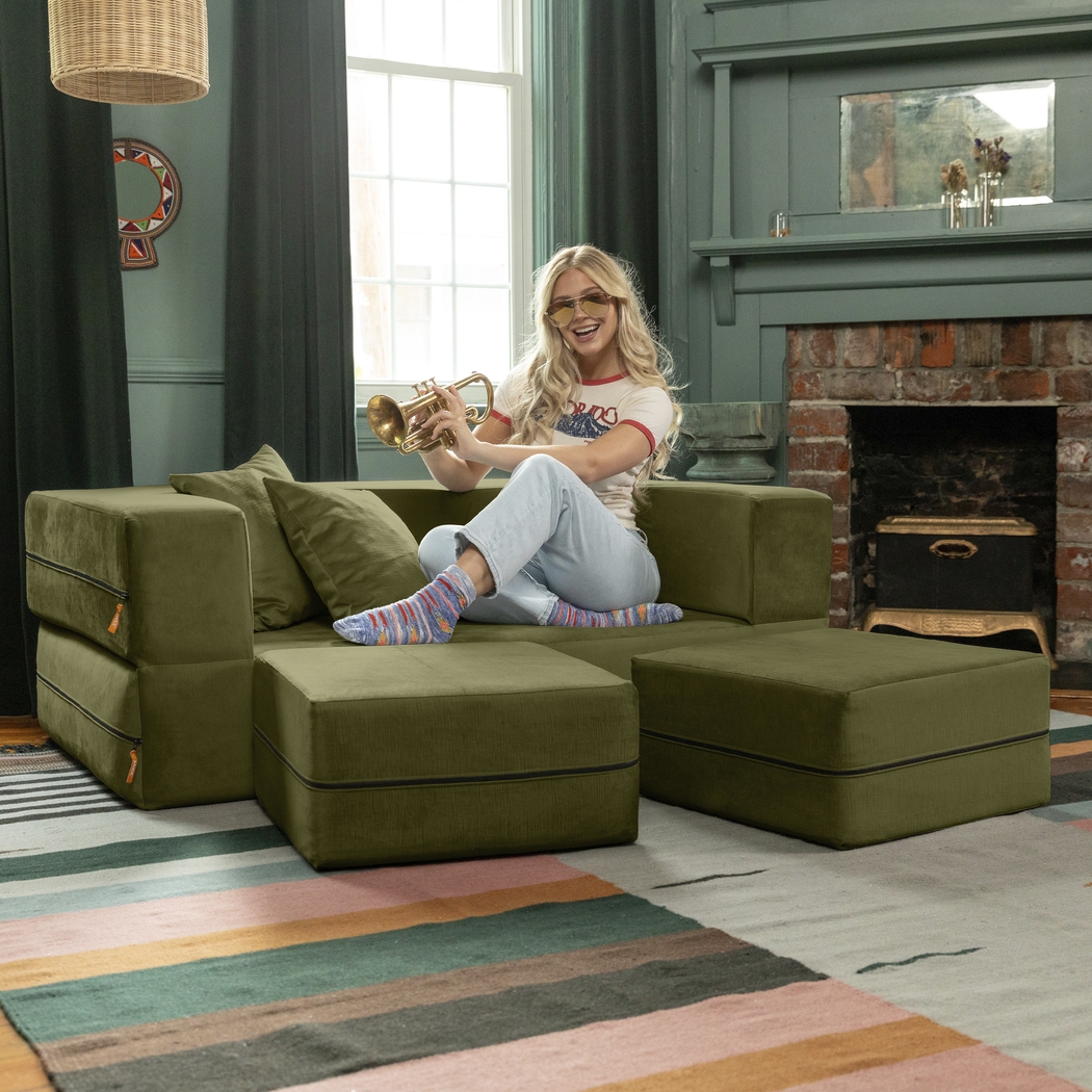 Kids Alfy Green Loveseat & Ottomans, Set of 3 - Thumbnail - Image 3