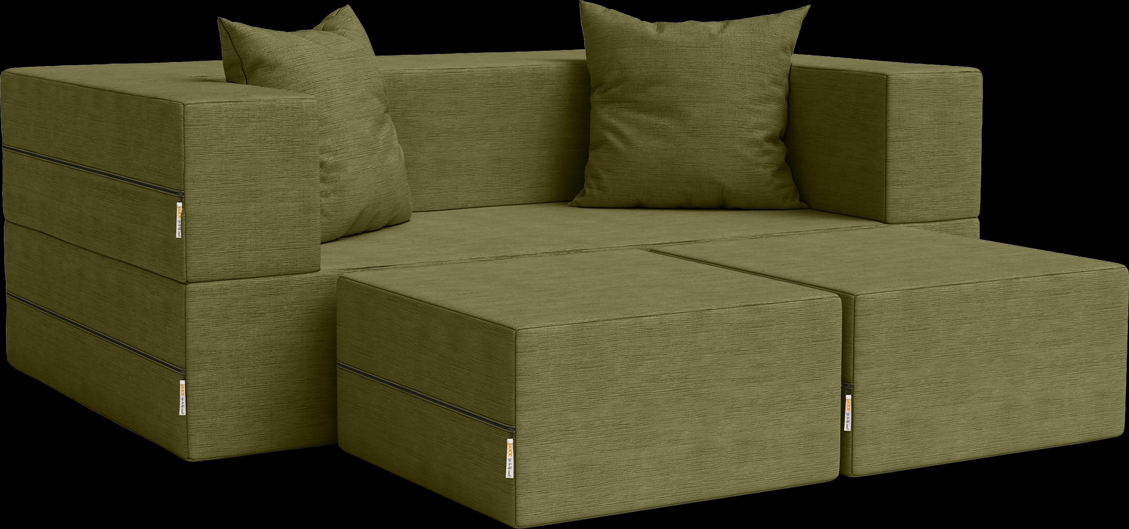 Kids Alfy Green Loveseat & Ottomans, Set of 3 - Thumbnail - Image 1