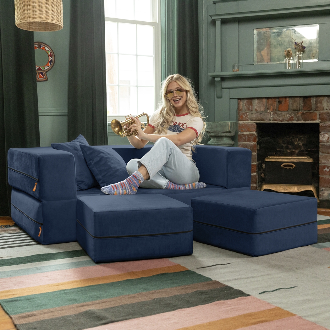 Kids Alfy Indigo Loveseat & Ottomans, Set of 3 - Thumbnail - Image 3