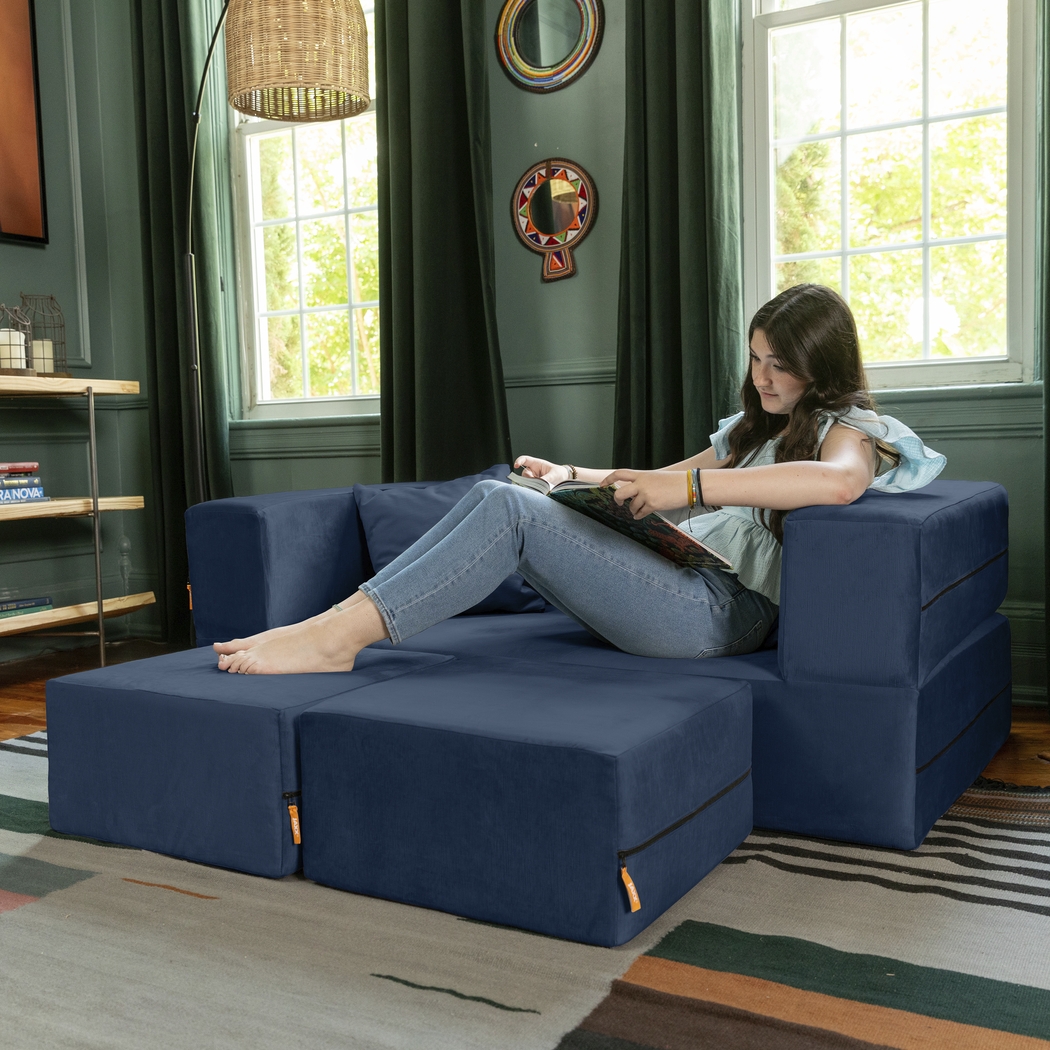 Kids Alfy Indigo Loveseat & Ottomans, Set of 3 - Thumbnail - Image 7