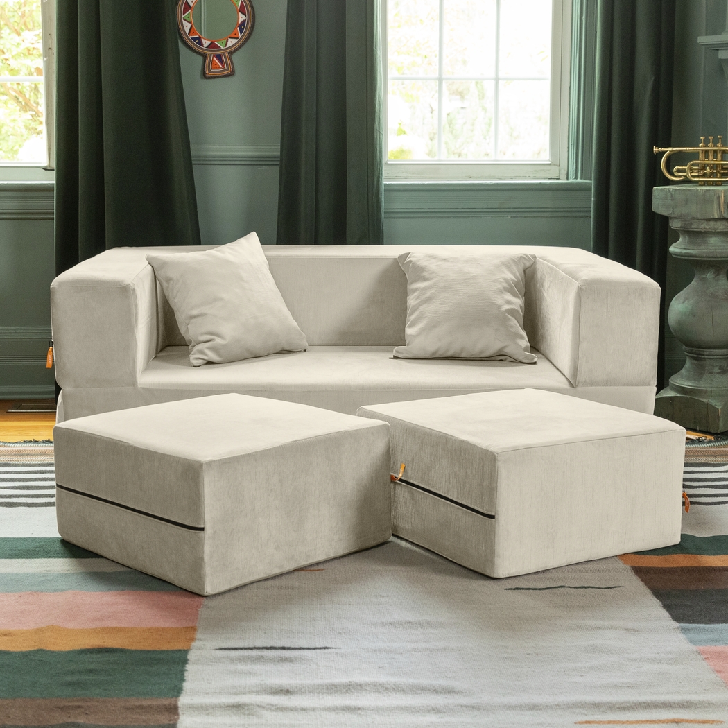 Kids Alfy Ivory Loveseat & Ottomans, Set of 3 - Thumbnail - Image 2