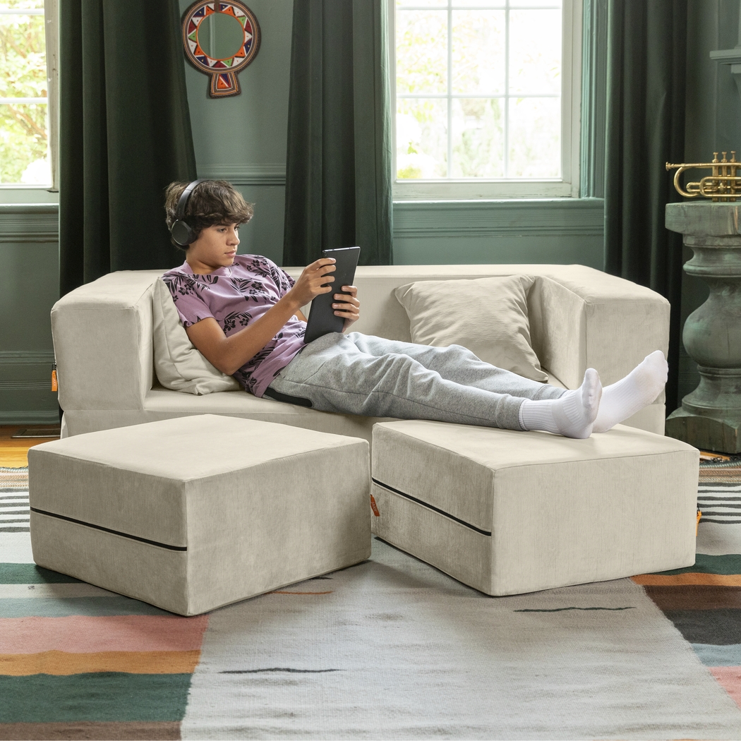 Kids Alfy Ivory Loveseat & Ottomans, Set of 3 - Thumbnail - Image 4