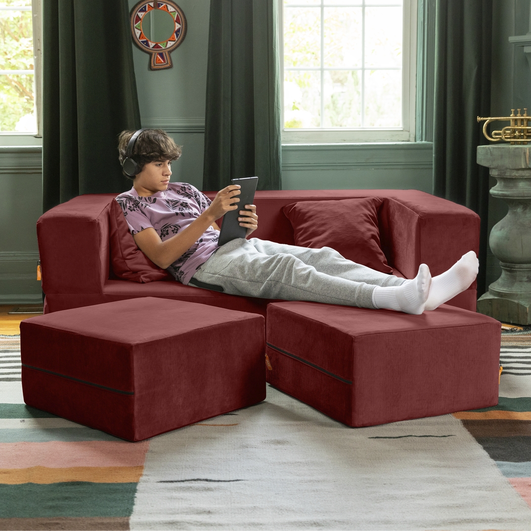 Kids Alfy Red Loveseat & Ottomans, Set of 3 - Thumbnail - Image 4