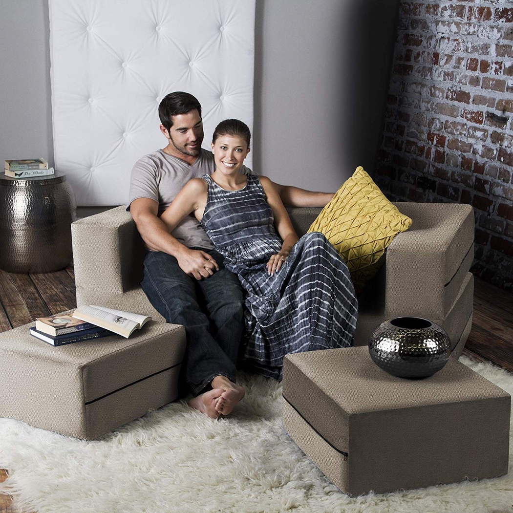 Alfy Tan Convertible Loveseat and Ottoman - Thumbnail - Image 4