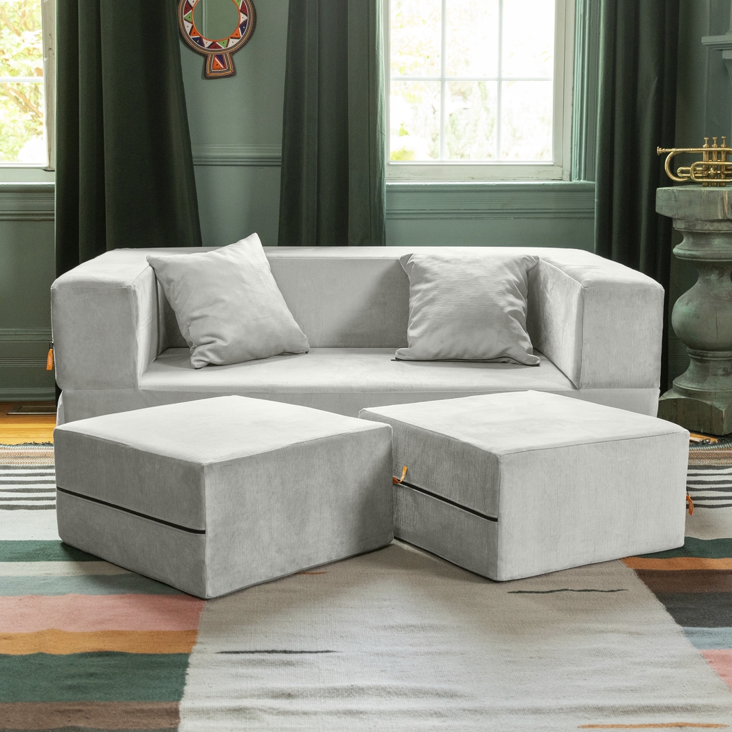 Kids Alfy White Loveseat & Ottomans, Set of 3 - Thumbnail - Image 2