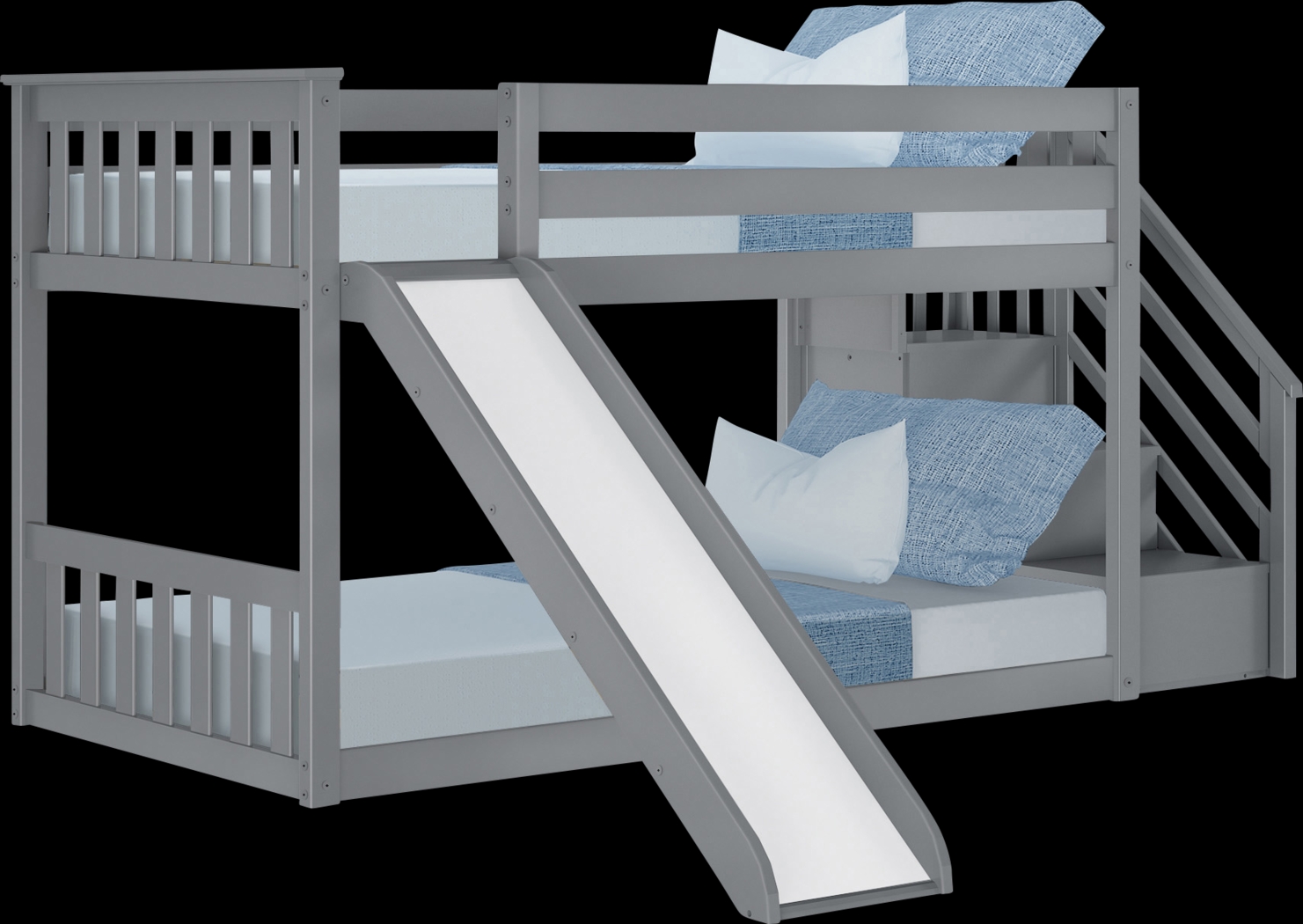 Kids Alrik Gray Twin/Twin Low Bunk Bed with Staircase and Slide - Thumbnail - Image 4