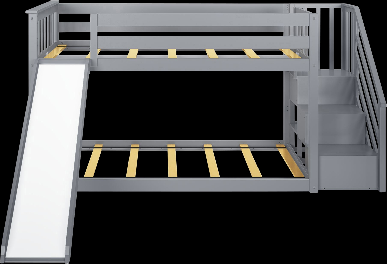 Kids Alrik Gray Twin/Twin Low Bunk Bed with Staircase and Slide - Thumbnail - Image 5