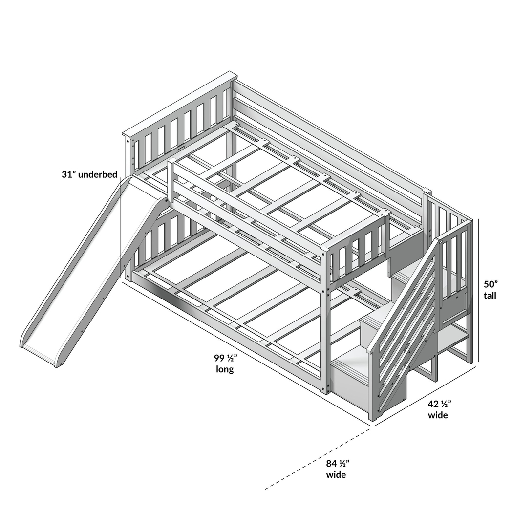 Kids Alrik Gray Twin/Twin Low Bunk Bed with Staircase and Slide - Thumbnail - Image 6