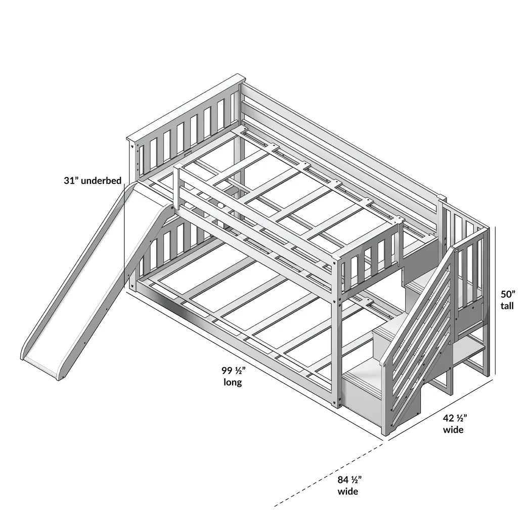 Kids Alwaes White Twin/Twin Low Bunk Bed with Slide and Blue Tent - Thumbnail - Image 7
