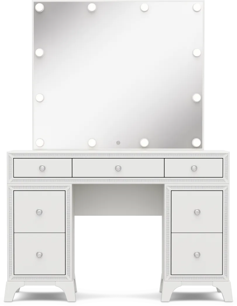 Kids Alyssa White Double Pedestal Vanity with Hollywood Mirror - Thumbnail - Image 3