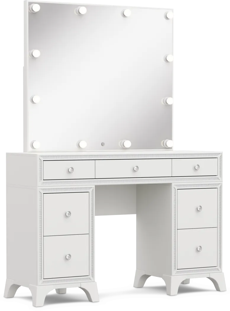 Kids Alyssa White Double Pedestal Vanity with Hollywood Mirror - Thumbnail - Image 4