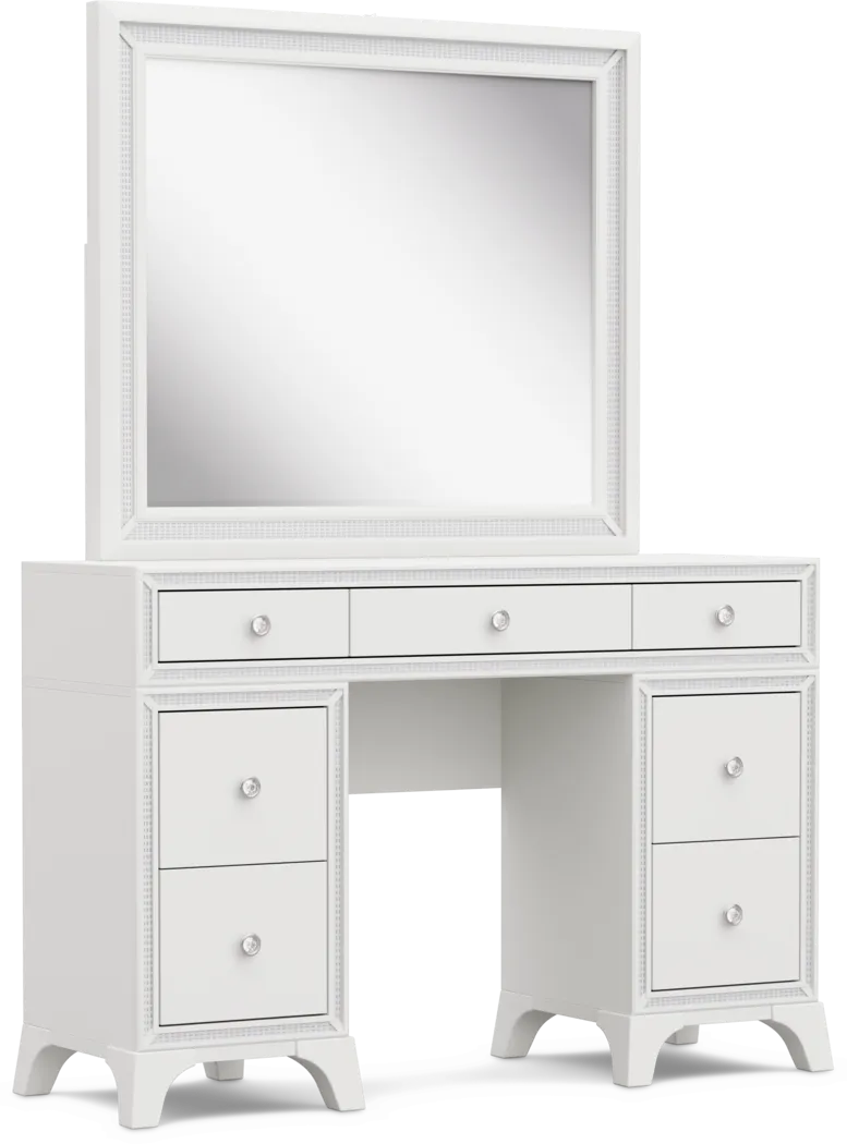 Kids Alyssa White Double Pedestal Vanity with Large Sparkle Mirror - Thumbnail - Image 2