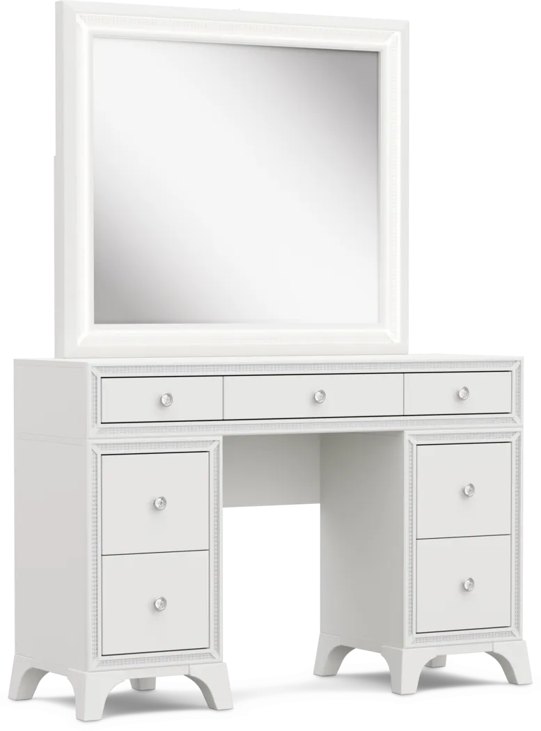 Kids Alyssa White Double Pedestal Vanity with Large Sparkle Mirror - Thumbnail - Image 4