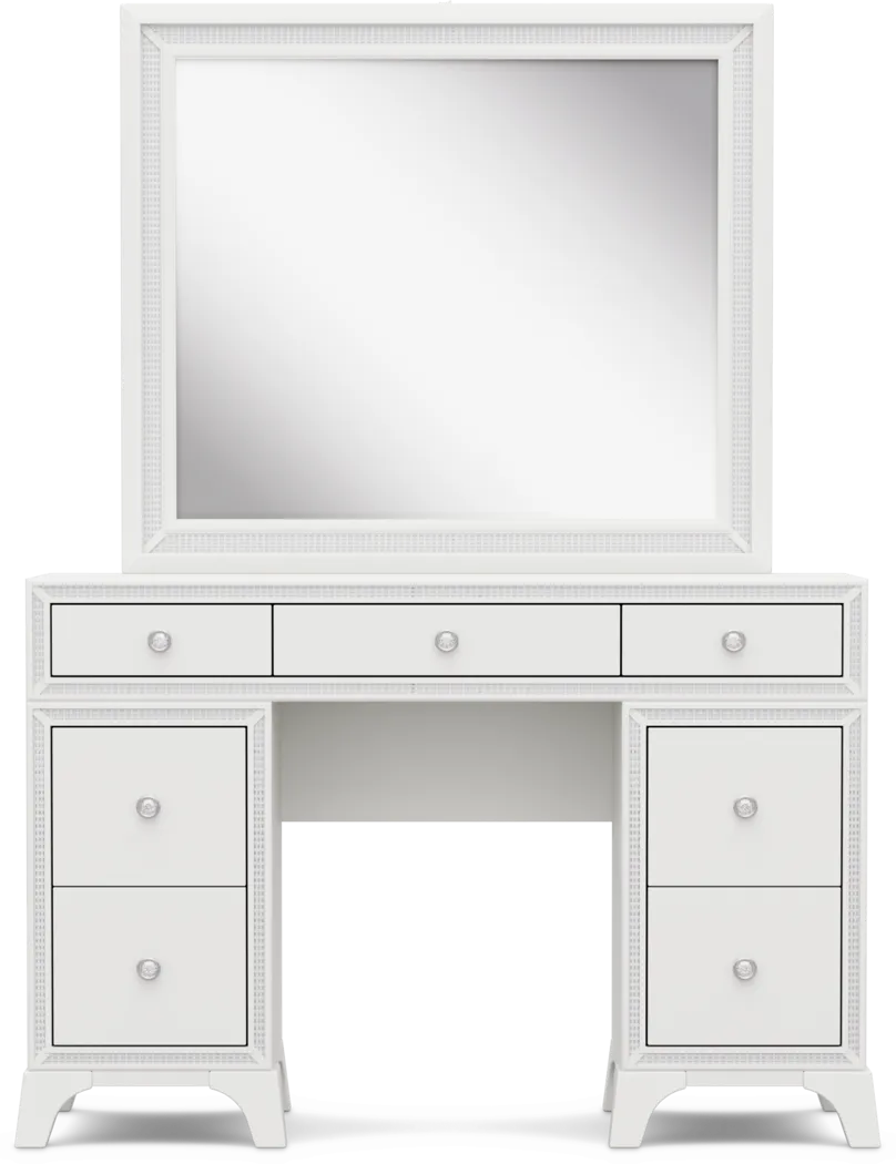 Kids Alyssa White Double Pedestal Vanity with Large Sparkle Mirror - Thumbnail - Image 1