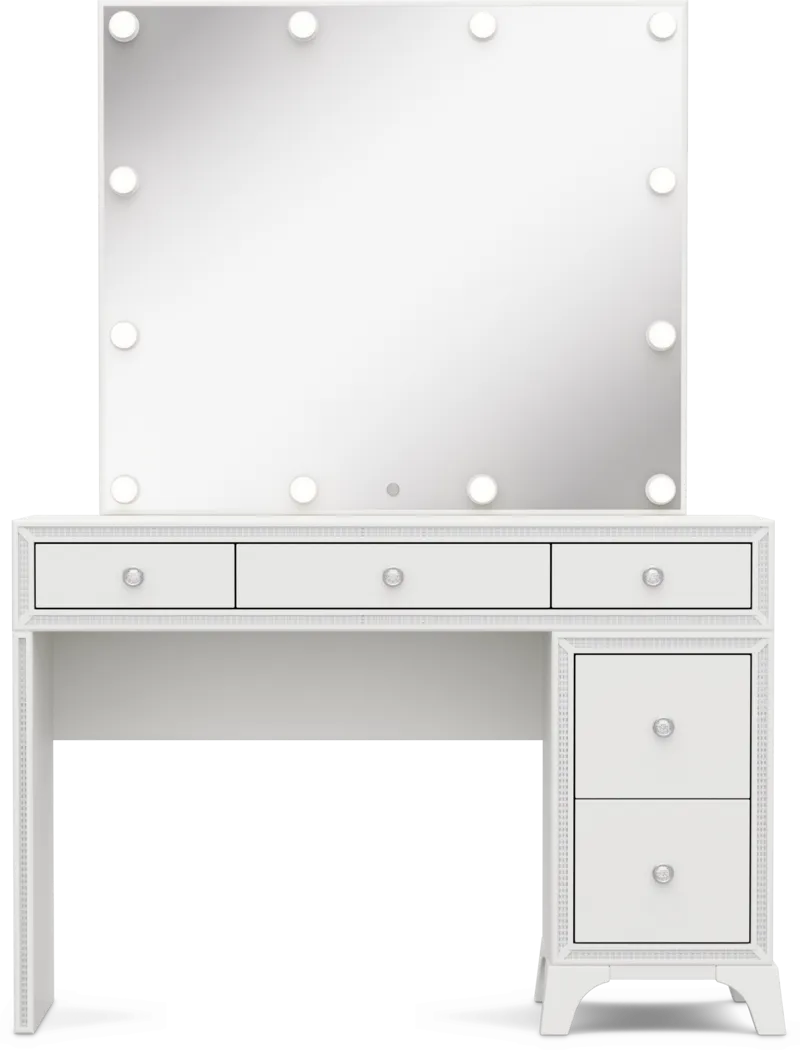 Kids Alyssa White Single Pedestal Vanity with Hollywood Mirror - Thumbnail - Image 3