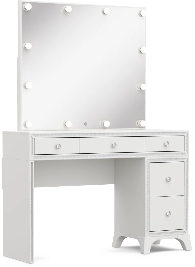 Kids Alyssa White Single Pedestal Vanity with Hollywood Mirror - Thumbnail - Image 4