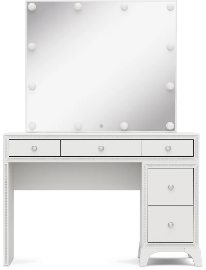 Kids Alyssa White Single Pedestal Vanity with Hollywood Mirror - Thumbnail - Image 1