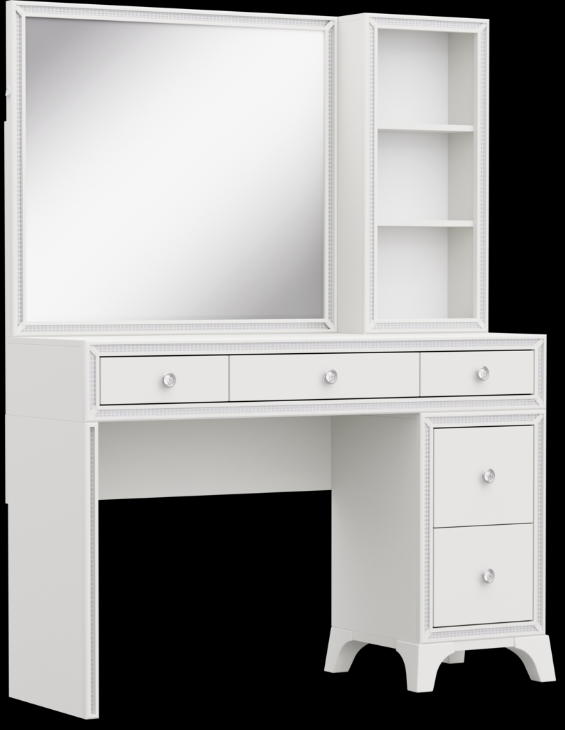 Kids Alyssa White Single Pedestal Vanity with Hutch and Small Sparkle Mirror - Thumbnail - Image 2