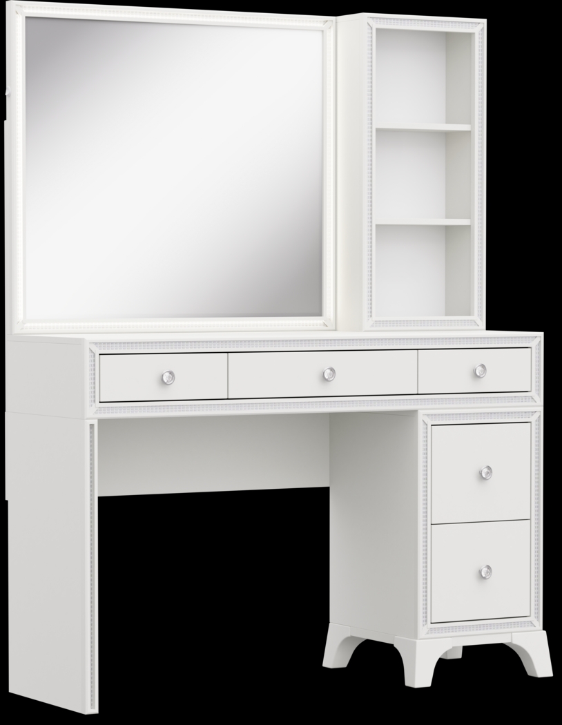 Kids Alyssa White Single Pedestal Vanity with Hutch and Small Sparkle Mirror - Thumbnail - Image 4