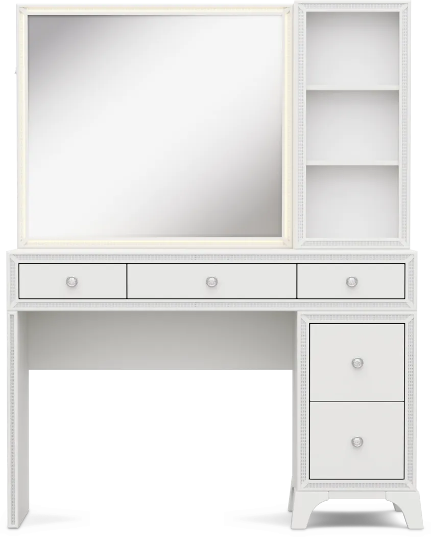 Kids Alyssa White Single Pedestal Vanity with Hutch and Small Sparkle Mirror - Image 5