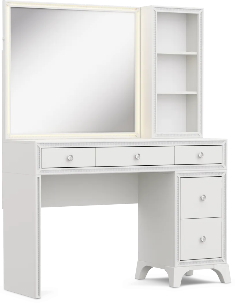Kids Alyssa White Single Pedestal Vanity with Hutch and Small Sparkle Mirror - Image 6