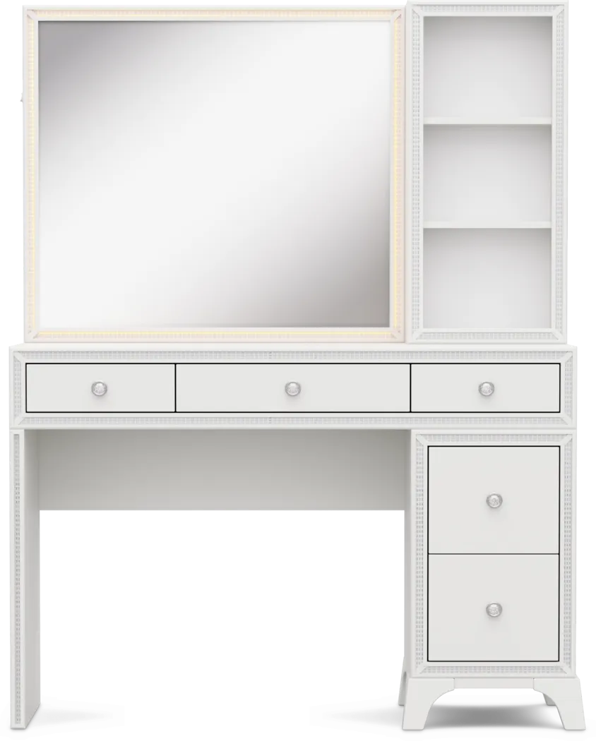 Kids Alyssa White Single Pedestal Vanity with Hutch and Small Sparkle Mirror - Image 7