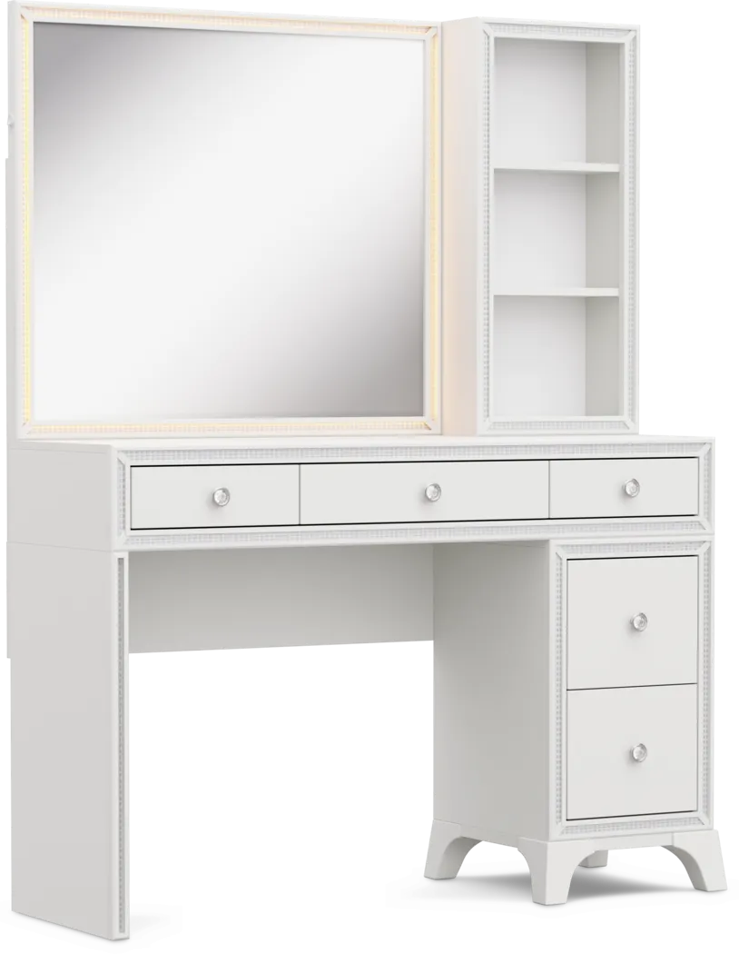 Kids Alyssa White Single Pedestal Vanity with Hutch and Small Sparkle Mirror - Image 8