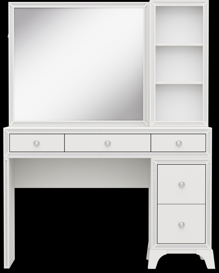 Kids Alyssa White Single Pedestal Vanity with Hutch and Small Sparkle Mirror - Thumbnail - Image 1