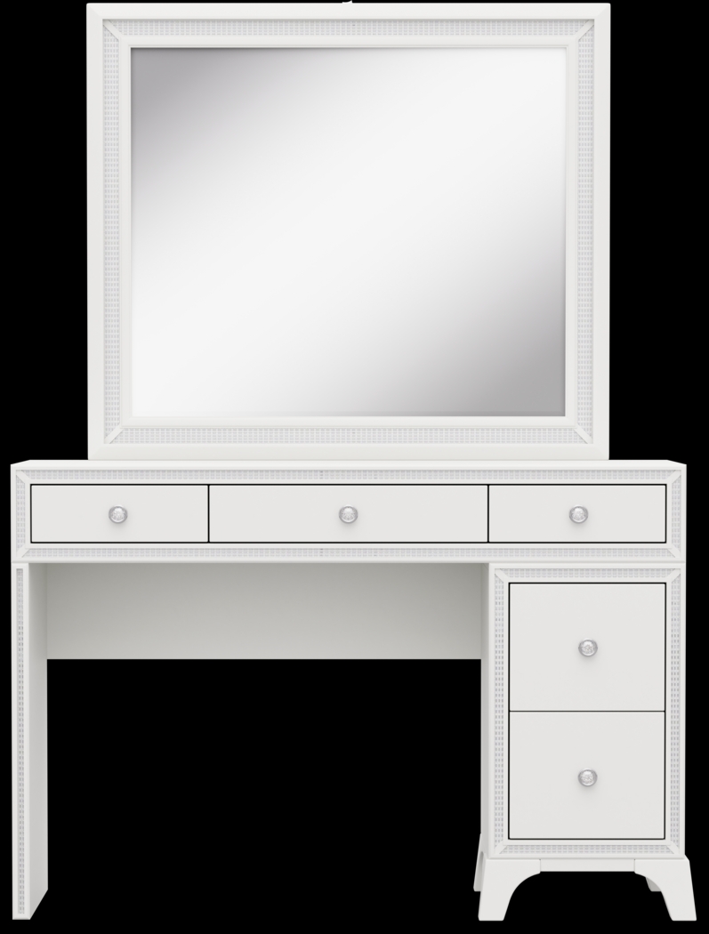 Kids Alyssa White Single Pedestal Vanity with Large Sparkle Mirror - Thumbnail - Image 1