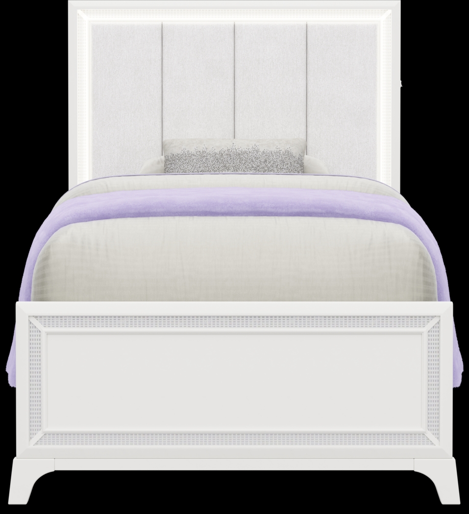 Kids Alyssa White Twin Lighted Upholstered Bed - Thumbnail - Image 2