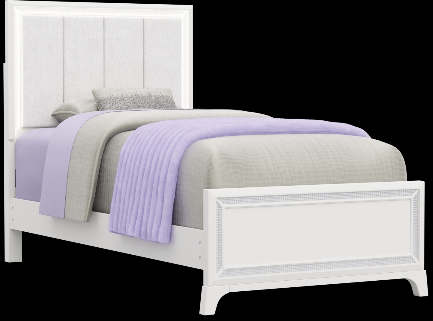 Kids Alyssa White Twin Lighted Upholstered Bed - Thumbnail - Image 1