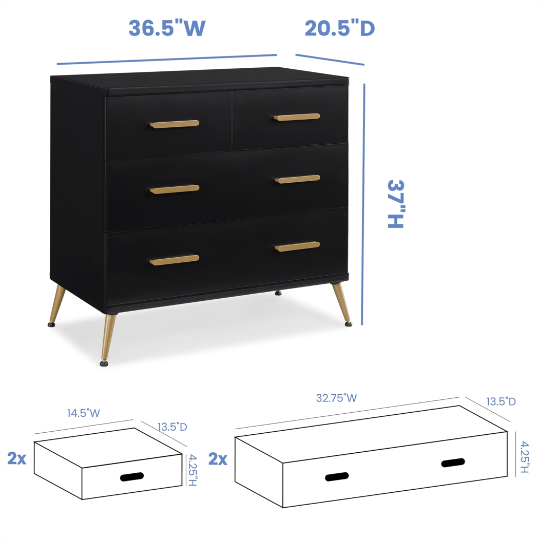 Kids Amarine Black Dresser & Changing Table - Thumbnail - Image 3