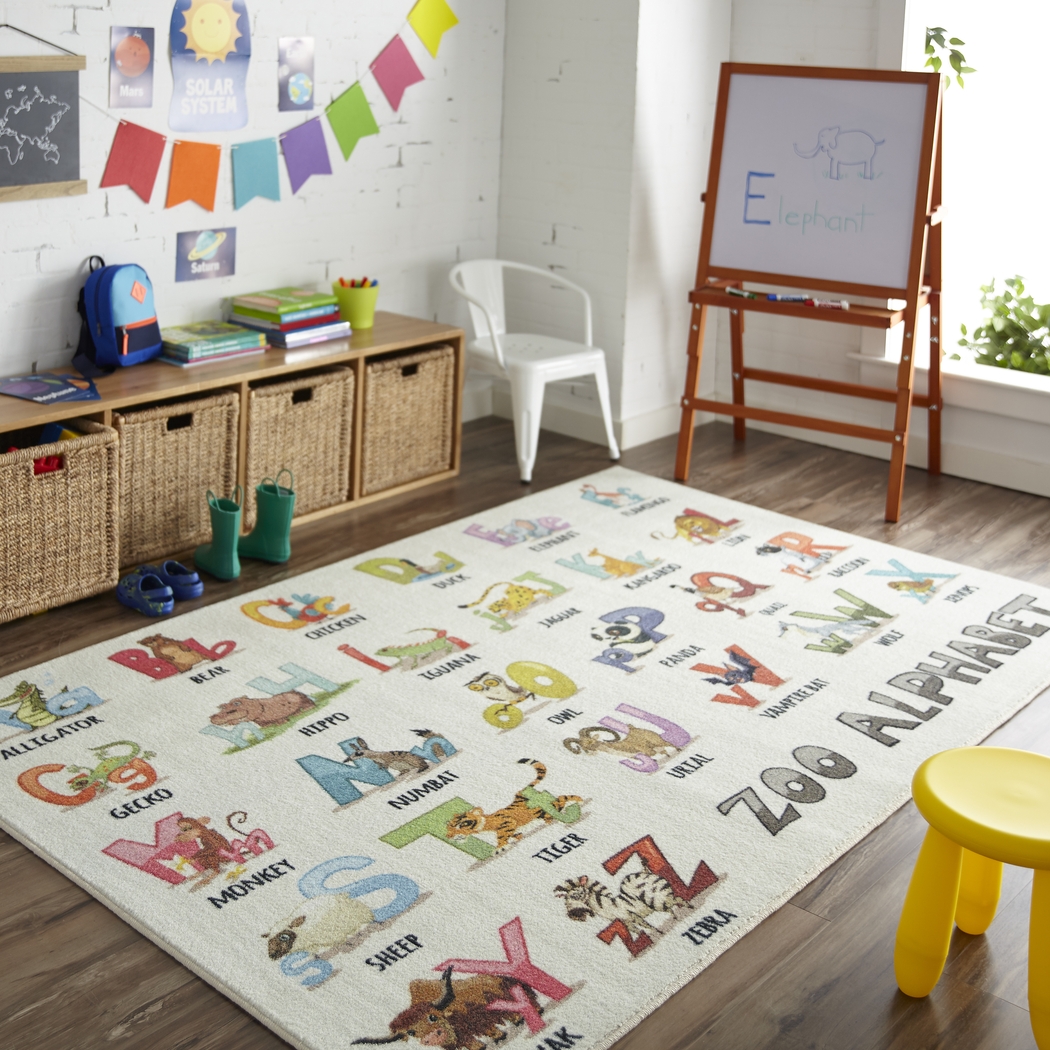 Kids Animal Alphabet White 3' x 5' Rug - Thumbnail - Image 2