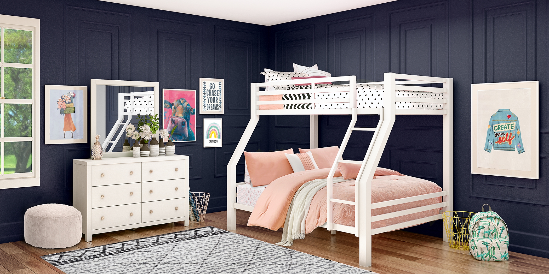 Kids Barringer Place White 5 Pc Bedroom with Xander Twin/Full Bunk - Thumbnail - Image 1