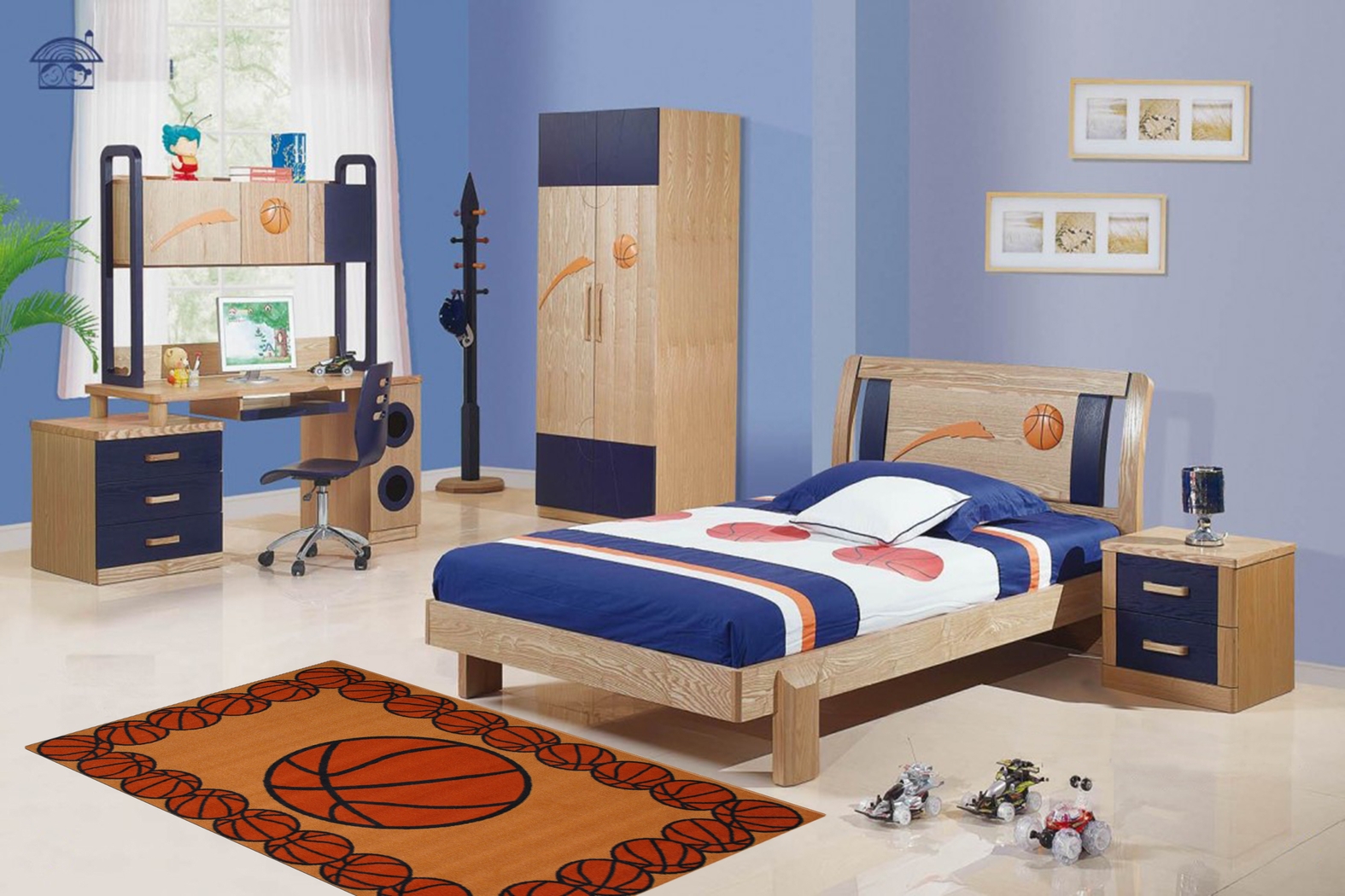 Kids Basketball Gametime Orange 3'2 x 4'8 Rug - Thumbnail - Image 2