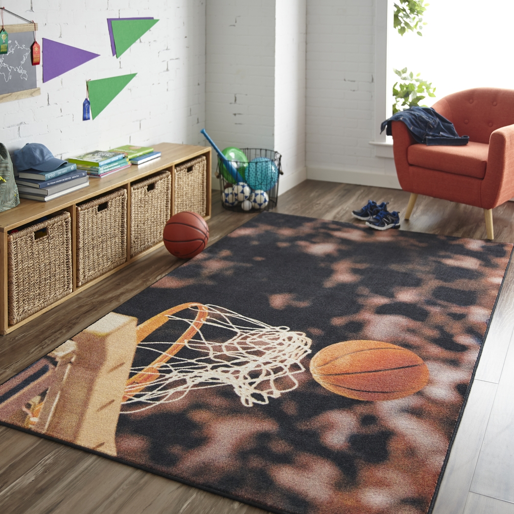 Kids Basketball Practice Brown 5' x 8' Rug - Thumbnail - Image 2
