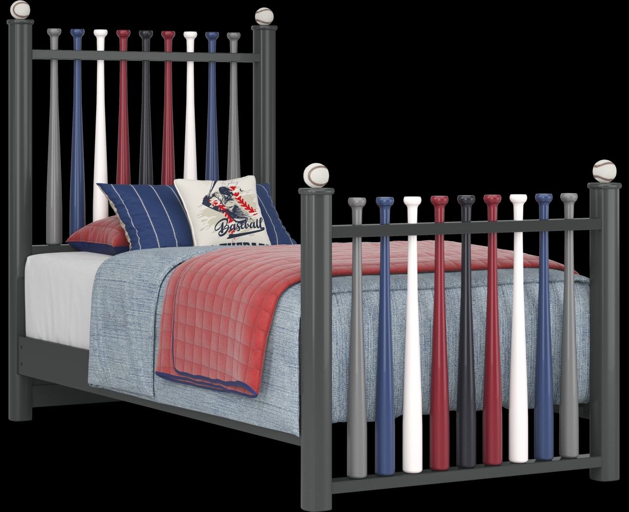 Kids Cottage Colors Navy Bedroom with 2 Batter Up Painted Twin Baseball Bat Beds - Thumbnail - Image 2
