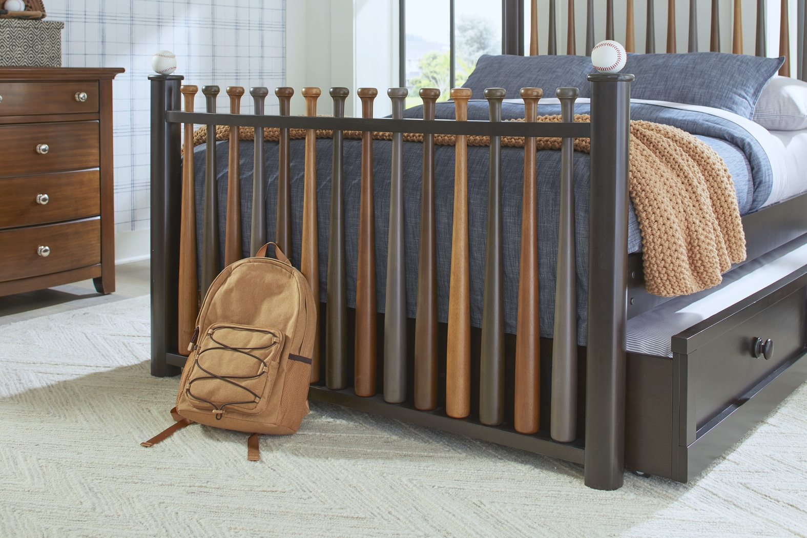 Kids Santa Cruz Brown Cherry Bedroom with Batter Up Stained Full Baseball Bat Bed - Thumbnail - Image 5